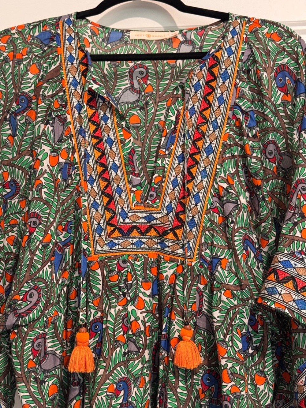 Tory Burch Green Cover Up Embroidered V-Neck Tunic Women XL EUC - Picture 9 of 9